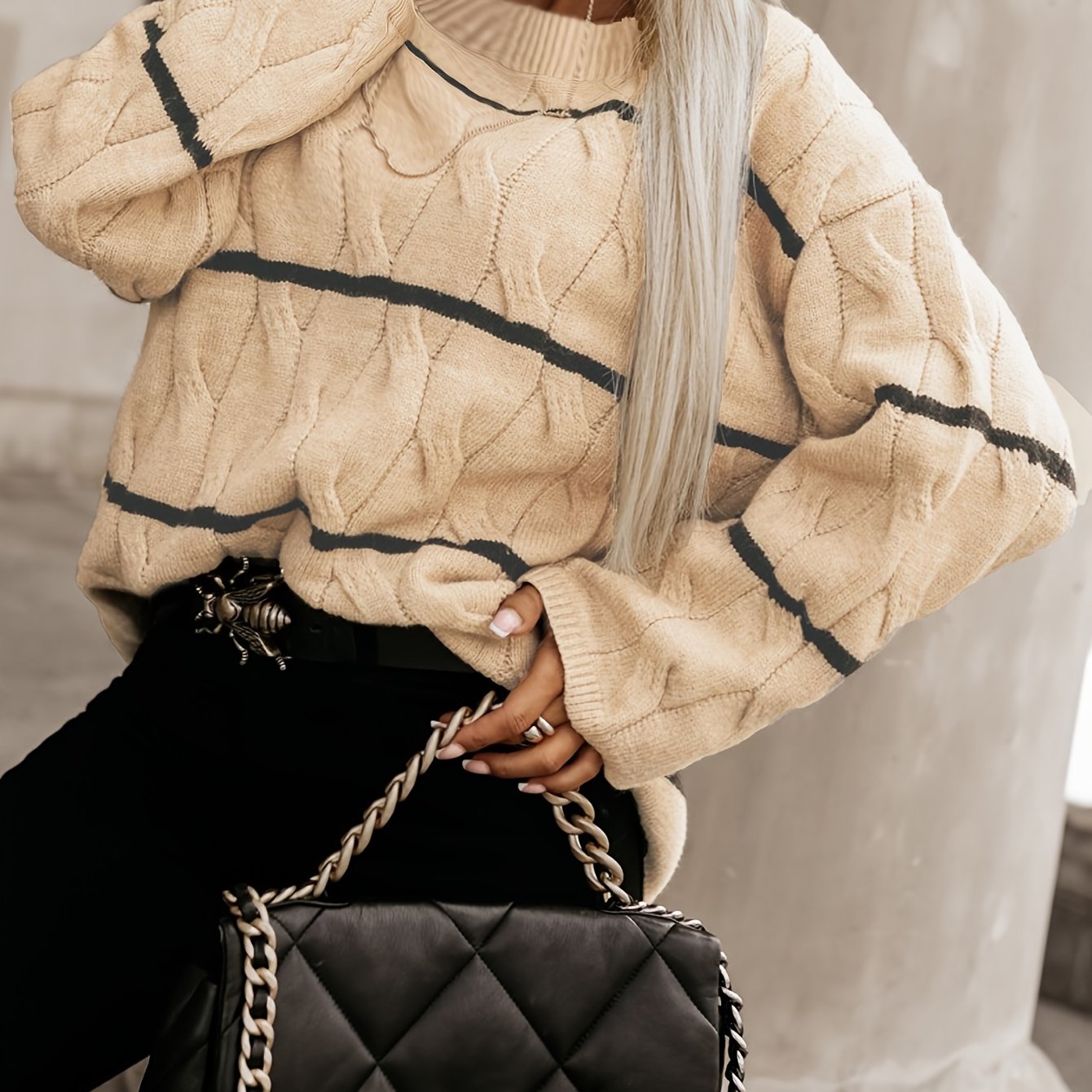  Women's Striped Long Sleeve Knitted Pullover Jumper