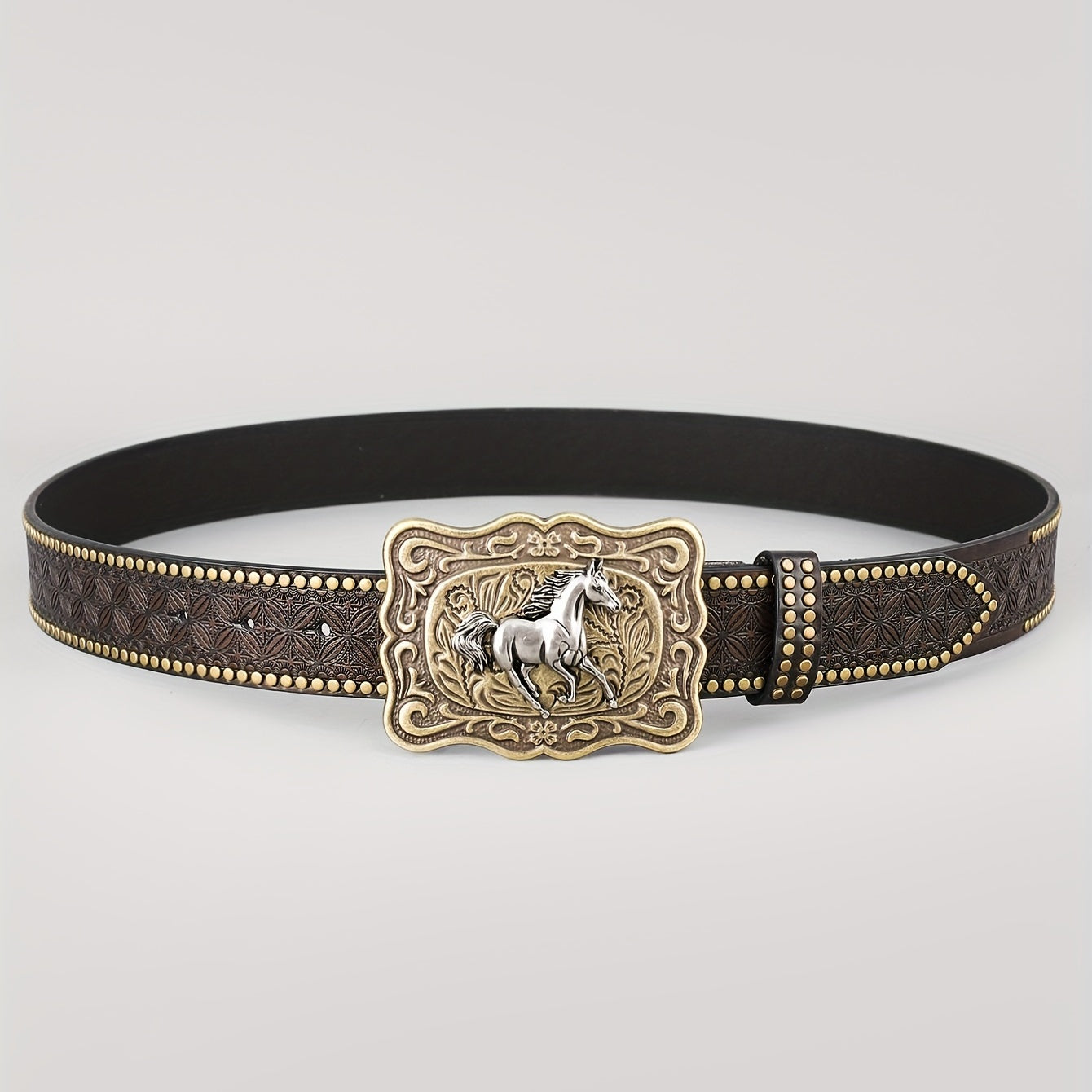 Dark Brown Casual Vintage Embossed Belt