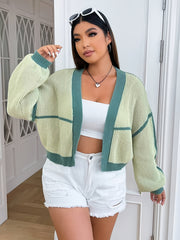  Colorblock Lantern Sleeve Cardigan