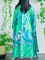  Boho 2 Piece Set Women's Floral Bat Sleeve Cover Up & Shorts