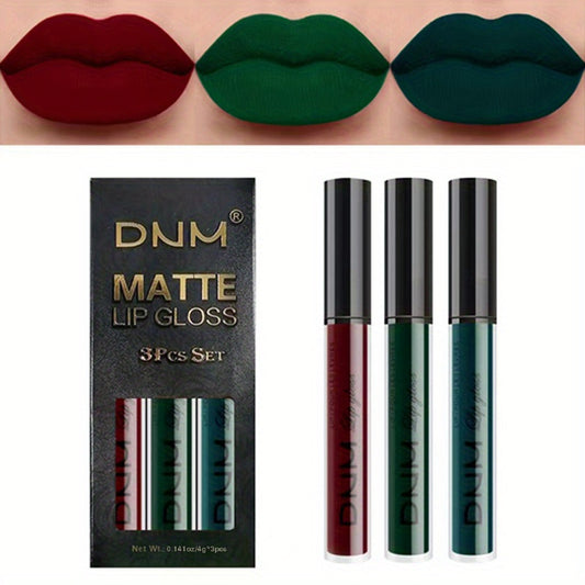 3 Pack Matte Liquid Lipstick Set Long Lasting Dark Red Brown Green Lipstick