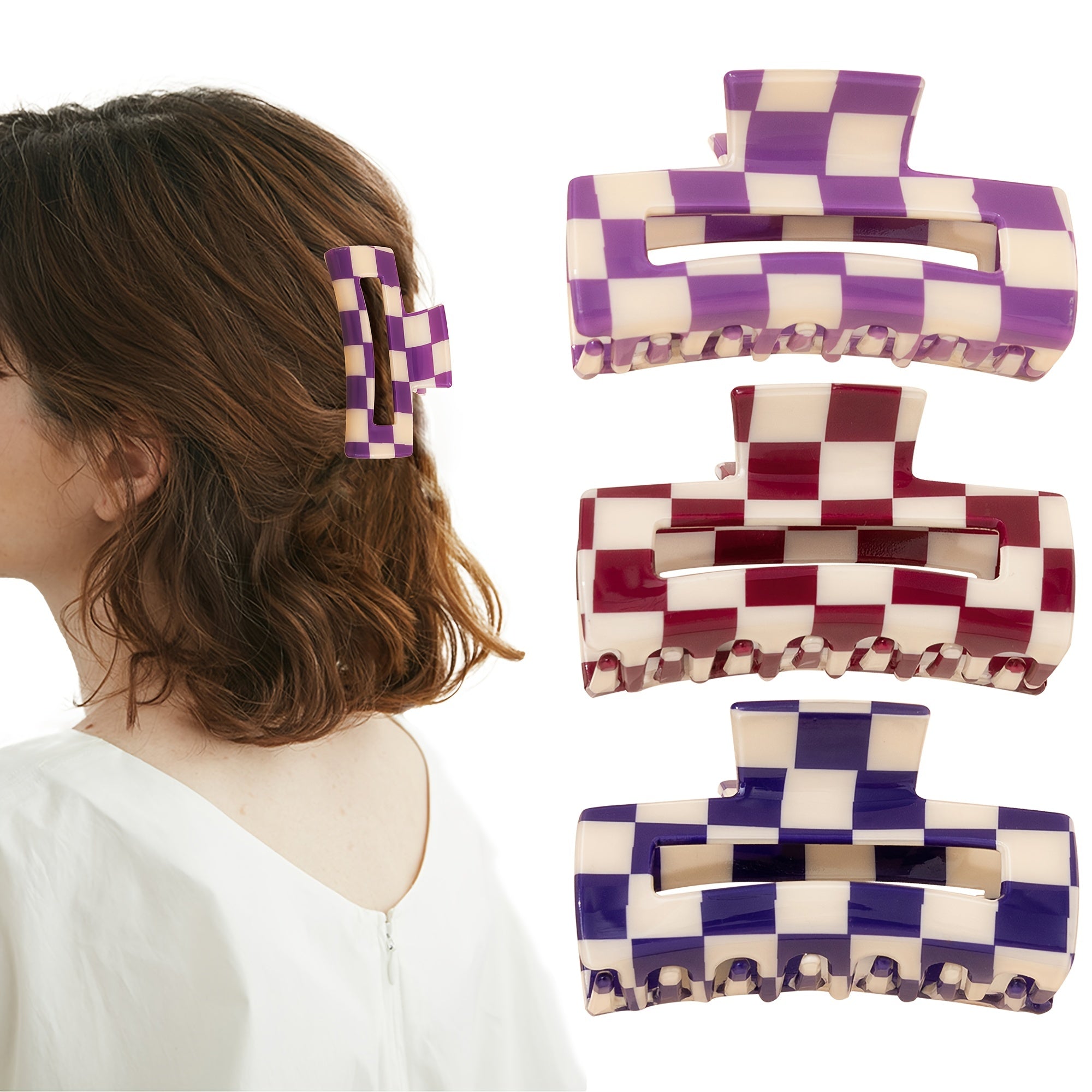 Purple Plaid Hair Claw for Thick Curly Hair Women Accessories