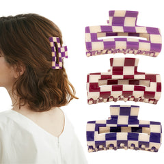 Purple Plaid Hair Claw for Thick Curly Hair Women Accessories