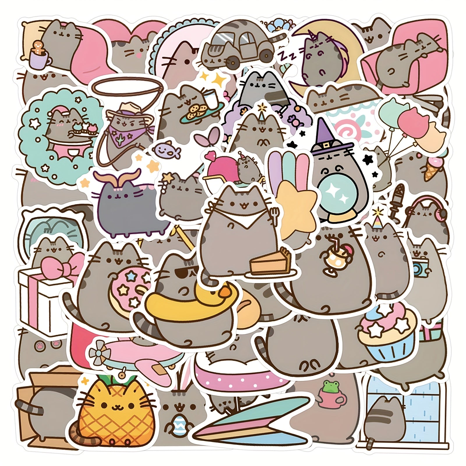 55pcs Whimsical Cat Stickers Glasses Cupcakes Water Bottles Notebooks