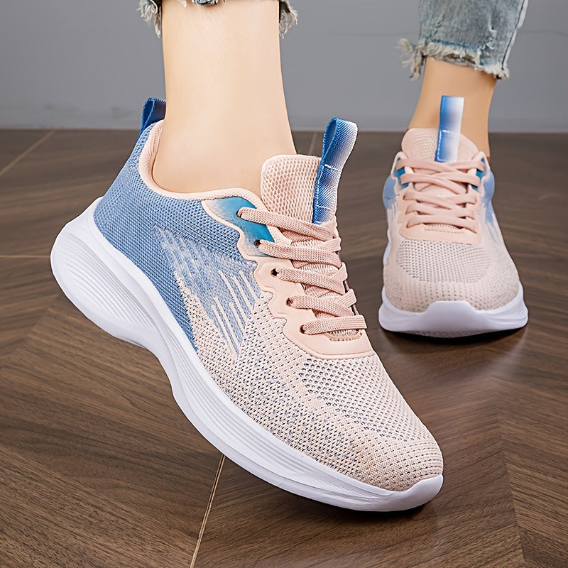 Ombre Weaving Sneakers For Women Lace Up Non Slip Walking Shoes