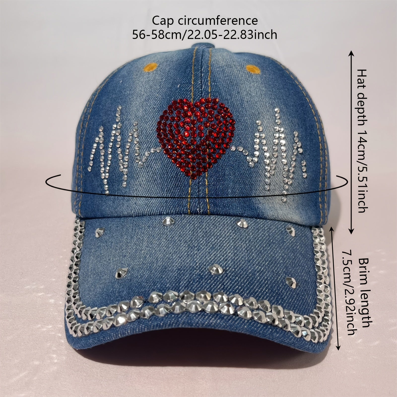 Women's Love Heart Bling Baseball Cap