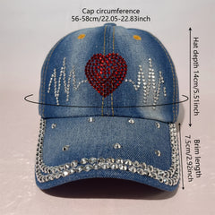 Women's Love Heart Bling Baseball Cap