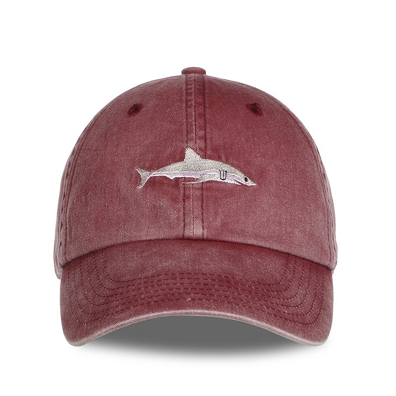 Washed Cotton Shark Snapback Baseball Cap Dad Hat