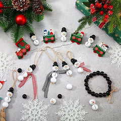 50/100pcs Jute Line Christmas Snowman Wooden Beads Round Wooden Beads