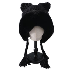Women's Winter Pom Beanie Hat Fluffy Knit Cat Fox Ear Faux Fur Skull Cap