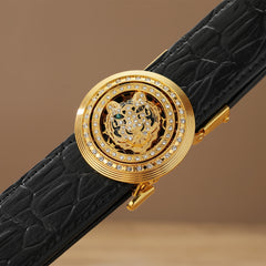 Men's Round Buckle Auto Belt PU Leather Belt