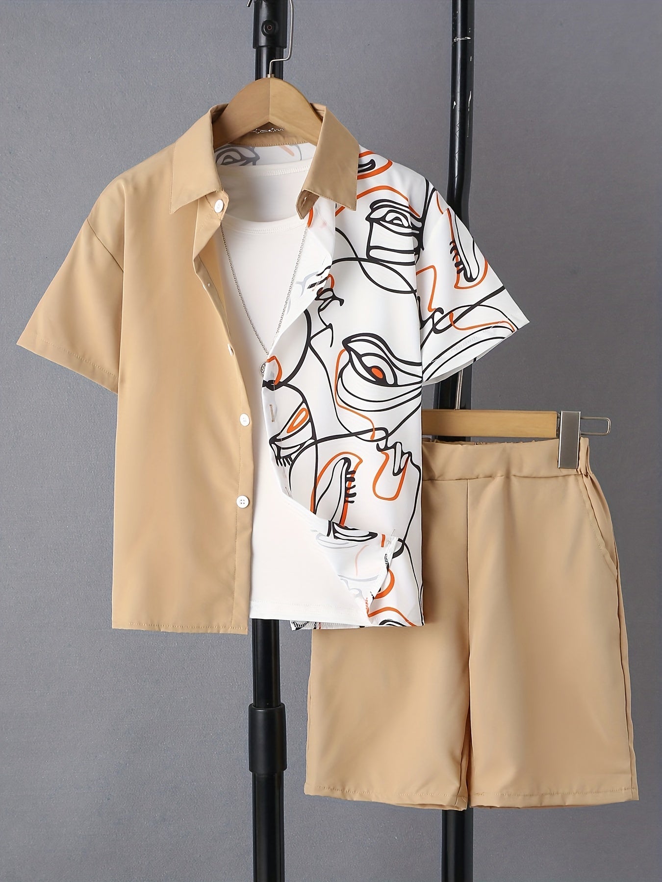 Boys Block Casual Outfit Shirt & Shorts Kids Summer Clothes Sets