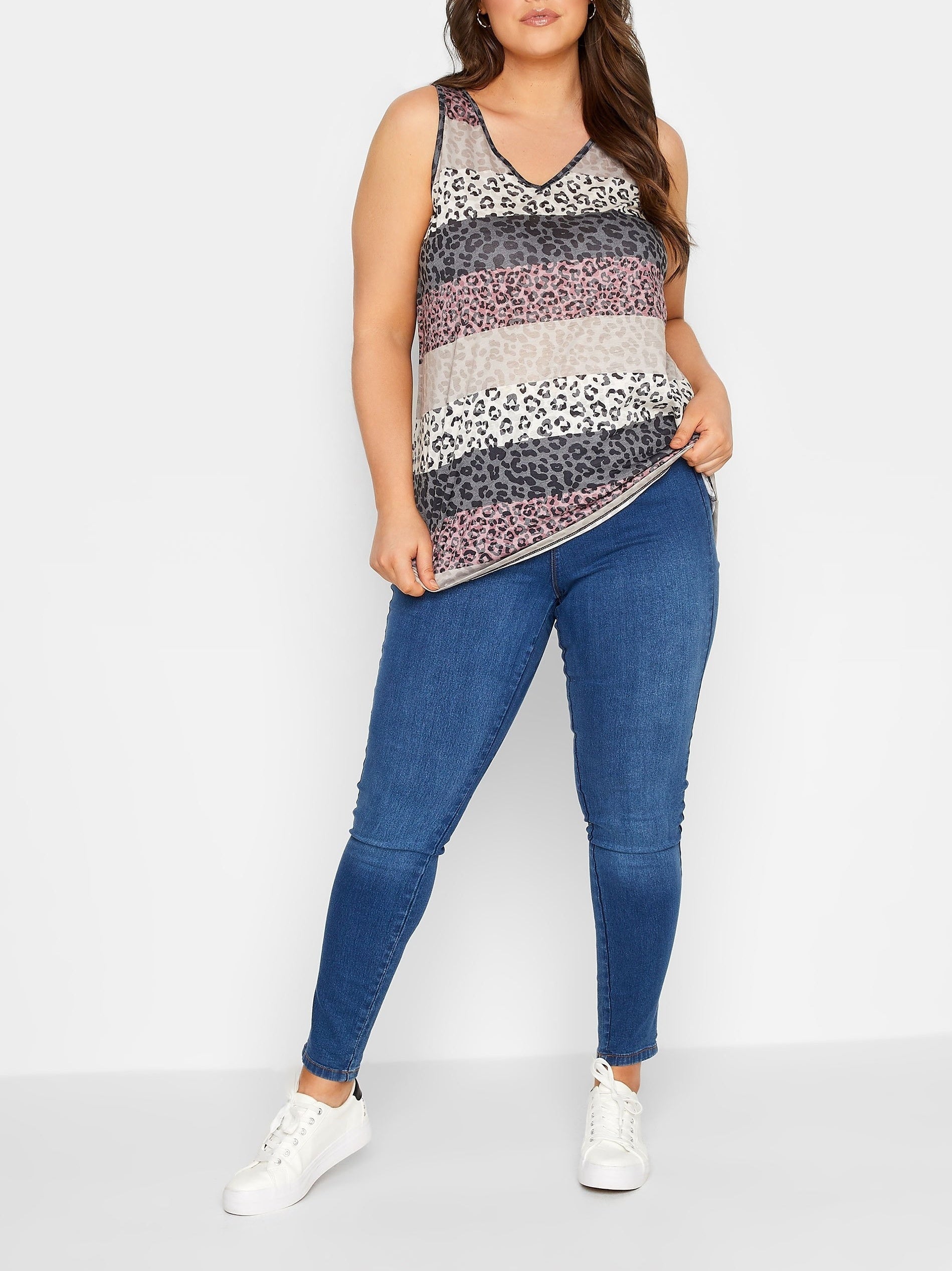  Colorblock Leopard Print V Neck Tank Top