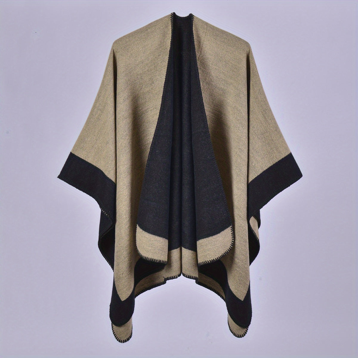 Striped Warm Shawl Large Windproof Cape for Women