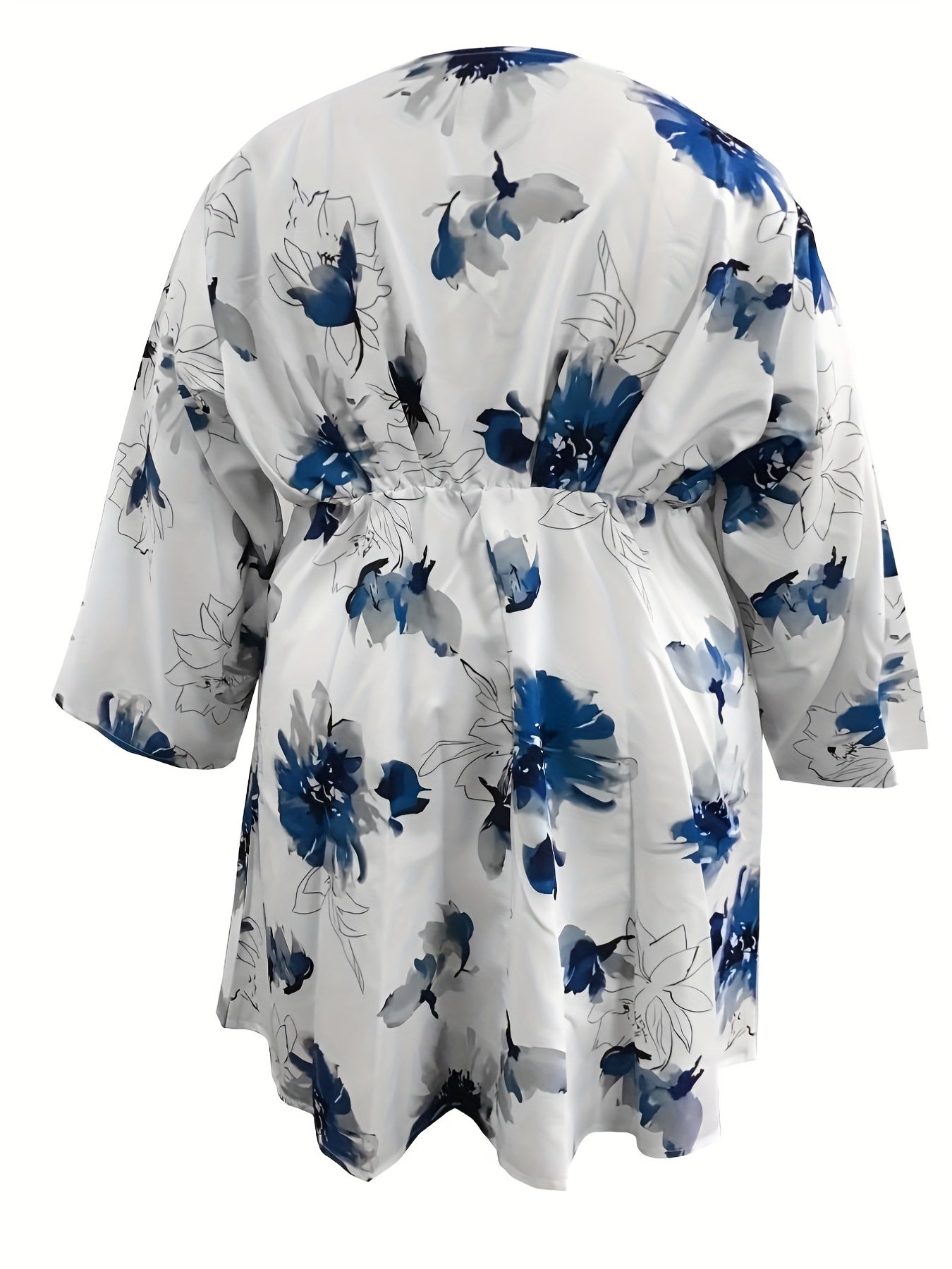  Floral Print V Neck Loose Fit Mini Dress