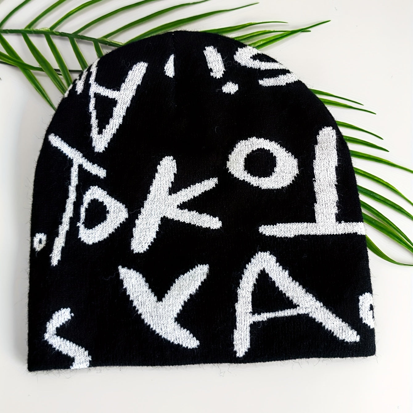 Letter Jacquard Beanie Soft Knit Hat Windproof Warm Cap
