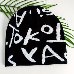 Letter Jacquard Beanie Soft Knit Hat Windproof Warm Cap