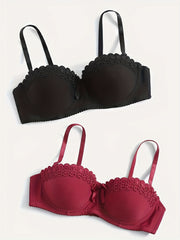 2pcs Lace Push Up Bras Comfy Bow Tie Bra Women's Lingerie & Underwear