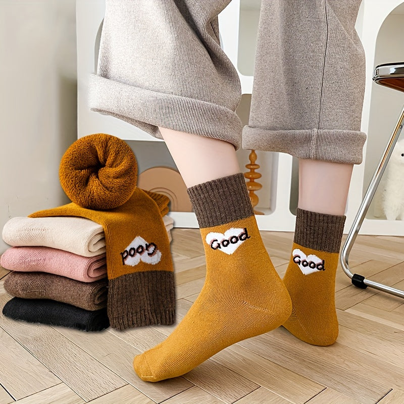 5 Pairs Letter Print Warm Mid Tube Socks Women's Stockings Hosiery