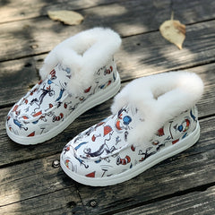 Cartoon Pattern Plush Lined Thermal Furry Snow Boots