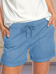 Solid Drawstring Shorts With Pockets Women's Clothing