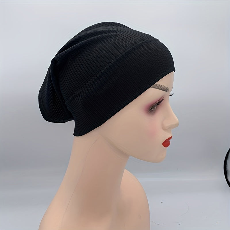 Casual Striped Inner Cap Turban Solid Elastic Underscarf Hat
