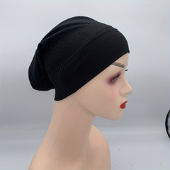 Casual Striped Inner Cap Turban Solid Elastic Underscarf Hat