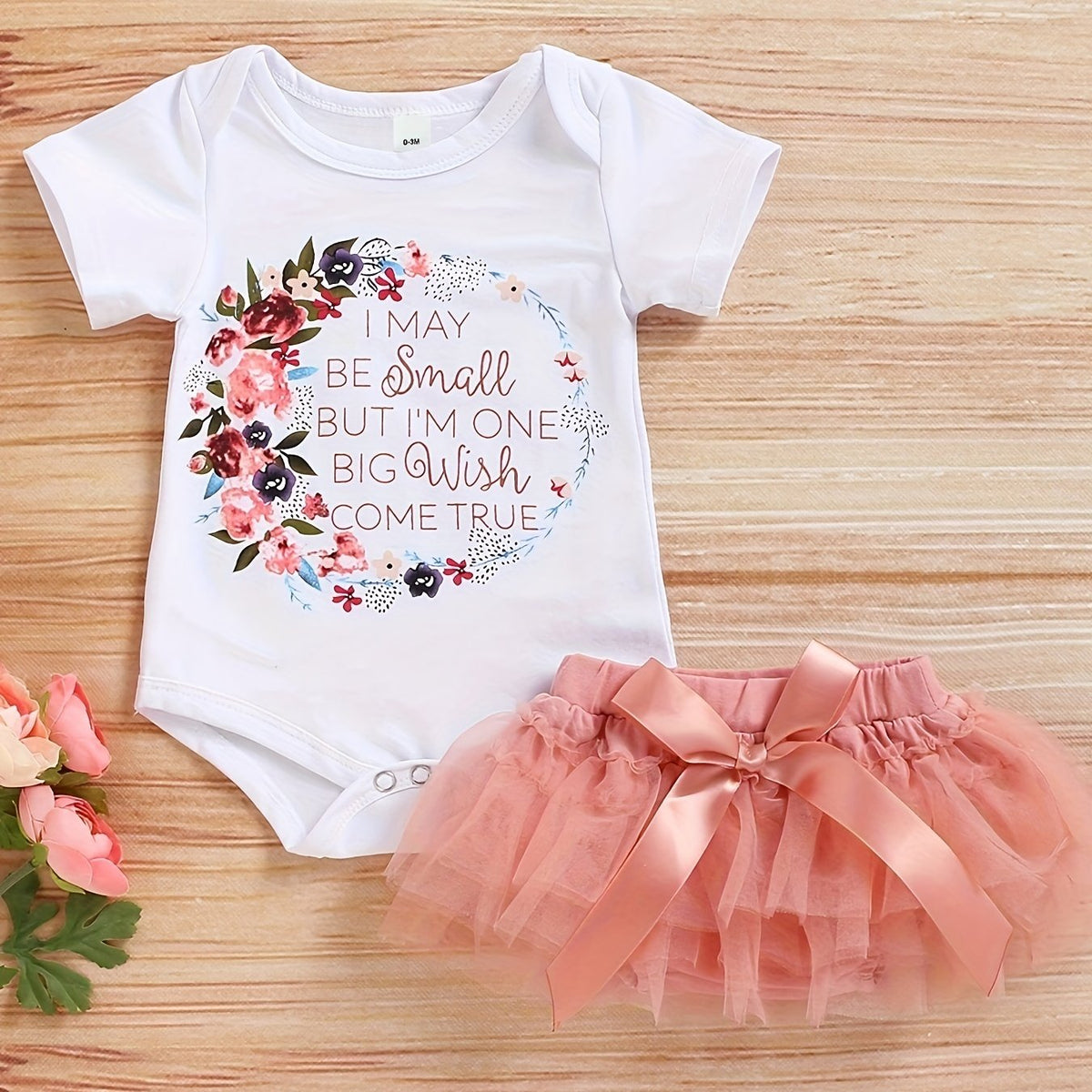 2pcs Baby Girls Floral Print Onesie & Shorts Set