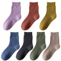 7 Pairs Solid Mid Tube Socks Women's Stockings