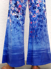 Floral Print High Rise Stretch Flare Leg Pants