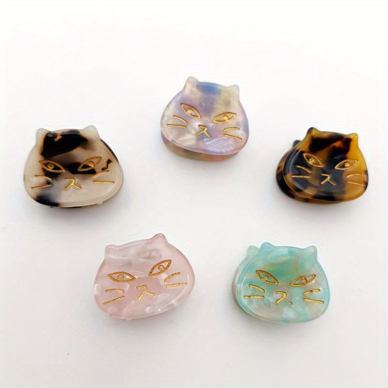 5pcs Cat Hair Clips Mini Hair Claw Tortoise Shell Acetate Resin Marble Hair