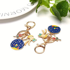 Metal Rose Keychain Starry Keychain Keyring Pendant Gift For Men Women