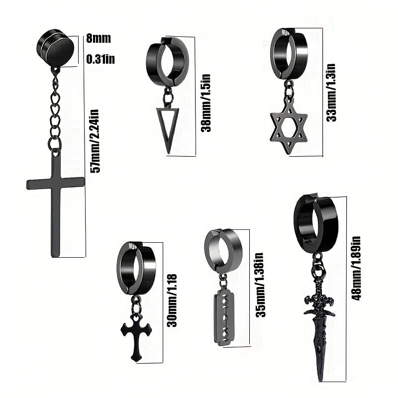 Men's Steel Jewelry Set Cross Ear Clip Fishbone Earrings