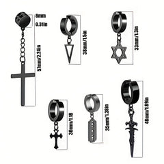 Men's Steel Jewelry Set Cross Ear Clip Fishbone Earrings