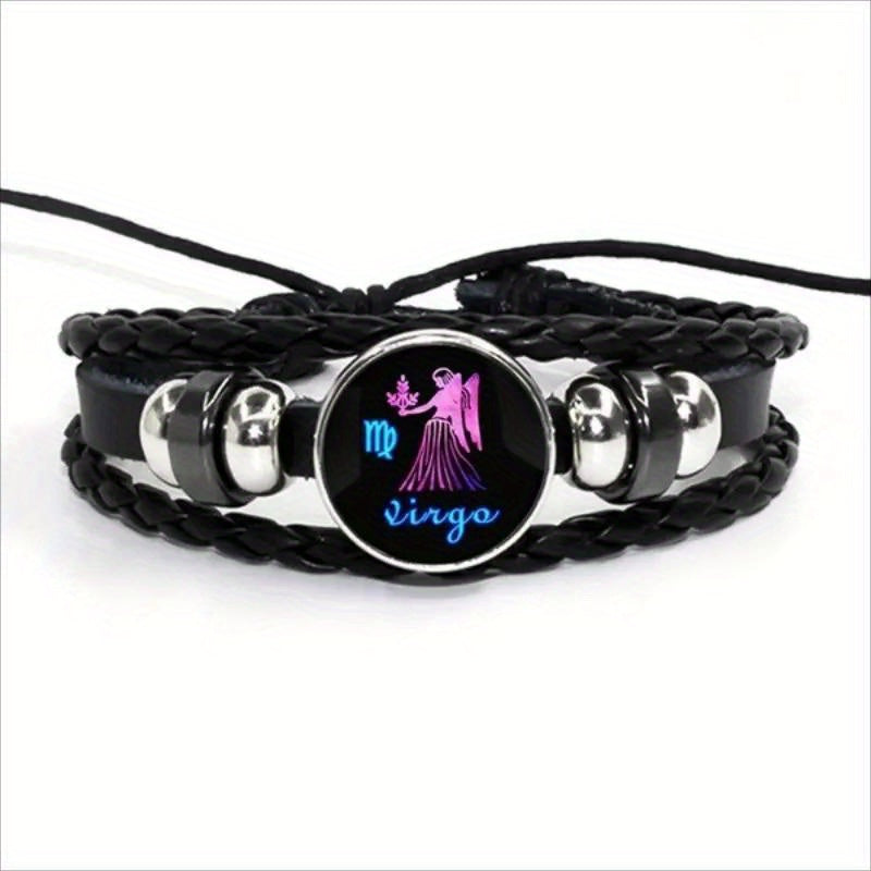 12 Constellation Leather Woven Bohemian Denim Bangle