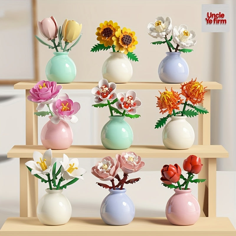 Building Block Flower Arrangement with Vase Toy Decorations