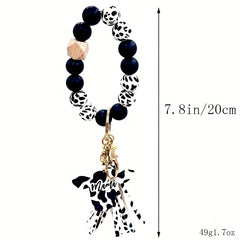 Cow Tassel Charm Beaded Bracelet Keychain Bag Car Key Chain Pendant