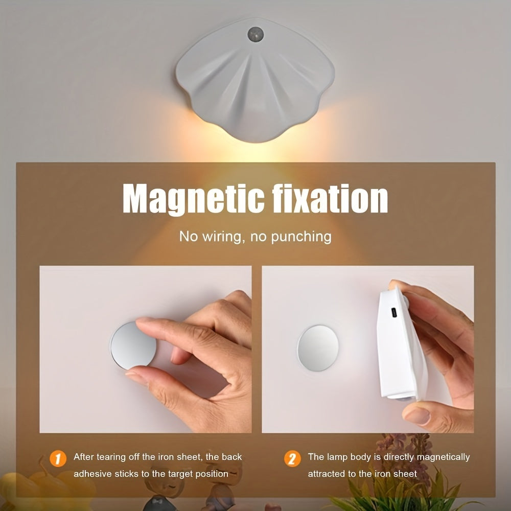 Magnetic Shell Shaped LED Night Light Motion Sensor USB Rechargeable