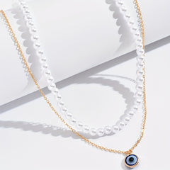 Bohemian Evil Eye Faux Pearl Necklace Collar