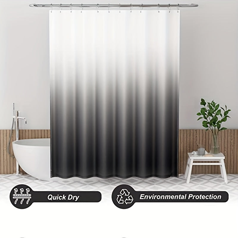 Grey Gradient PEVA Shower Curtain Set with Plastic Hooks 180x180cm