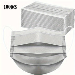 100pcs Disposable Grey Face Mask 3 Layer Cover Breathable & Comfortable