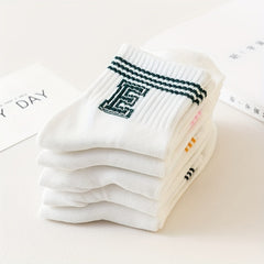 5 Pairs Letter & Stripe Print Socks Women's Mid Tube Stockings