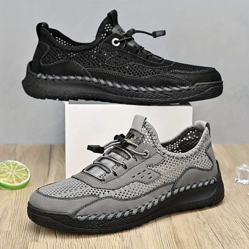 Men's No Tie Lace Mesh Sandals Breathable Outdoor Walking Shoes