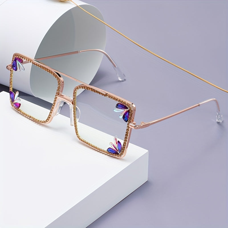 Metal Sunglasses Rhinestone Gradient Glasses UV400