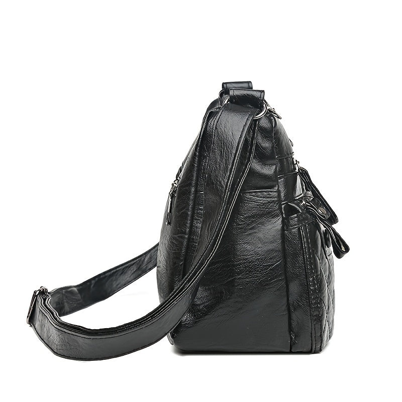 Vintage Quilted Crossbody Bag Retro Layer Shoulder Bag Women's Casual Handbag