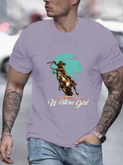 Old West Cow Girl Print Men's Graphic T-shirt for Summer