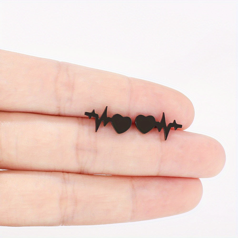 Heartbeat Steel Earrings 3 Colors 18k Plated Stud Women's Jewelry