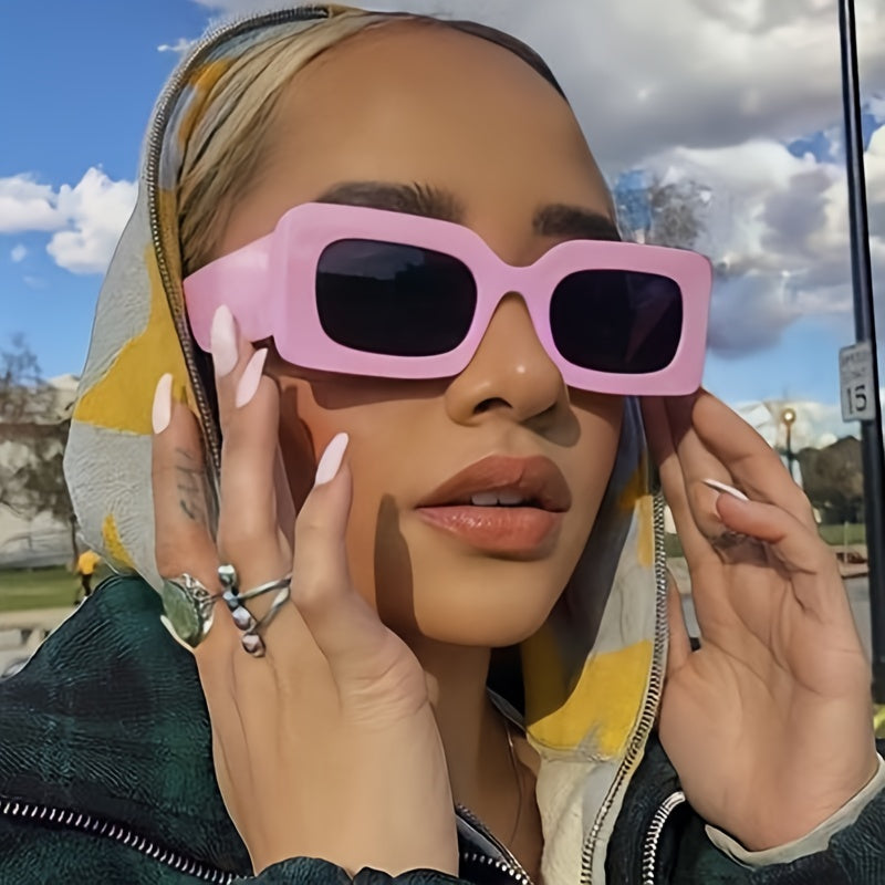 Vintage Rectangle Frame Green Pink Sunglasses UV400