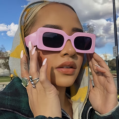 Vintage Rectangle Frame Green Pink Sunglasses UV400
