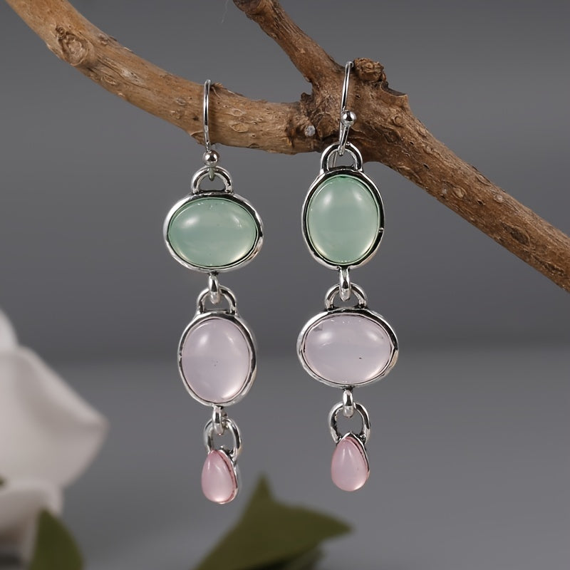 Moonstone Drop Dangle Earrings Pink Stone Wedding Engagement
